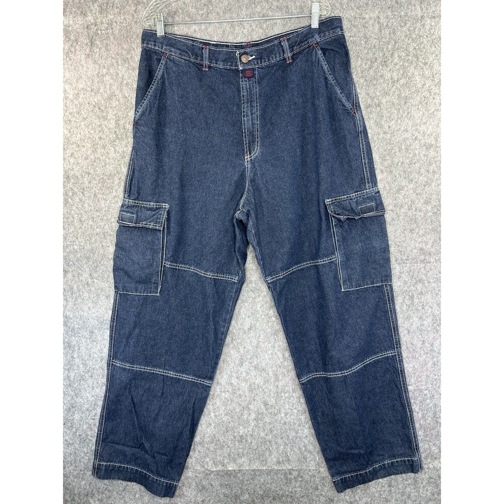 Vintage Cross Colours Cargo Baggy Wide Leg Blue Denim Jeans Sz 38 Y2K